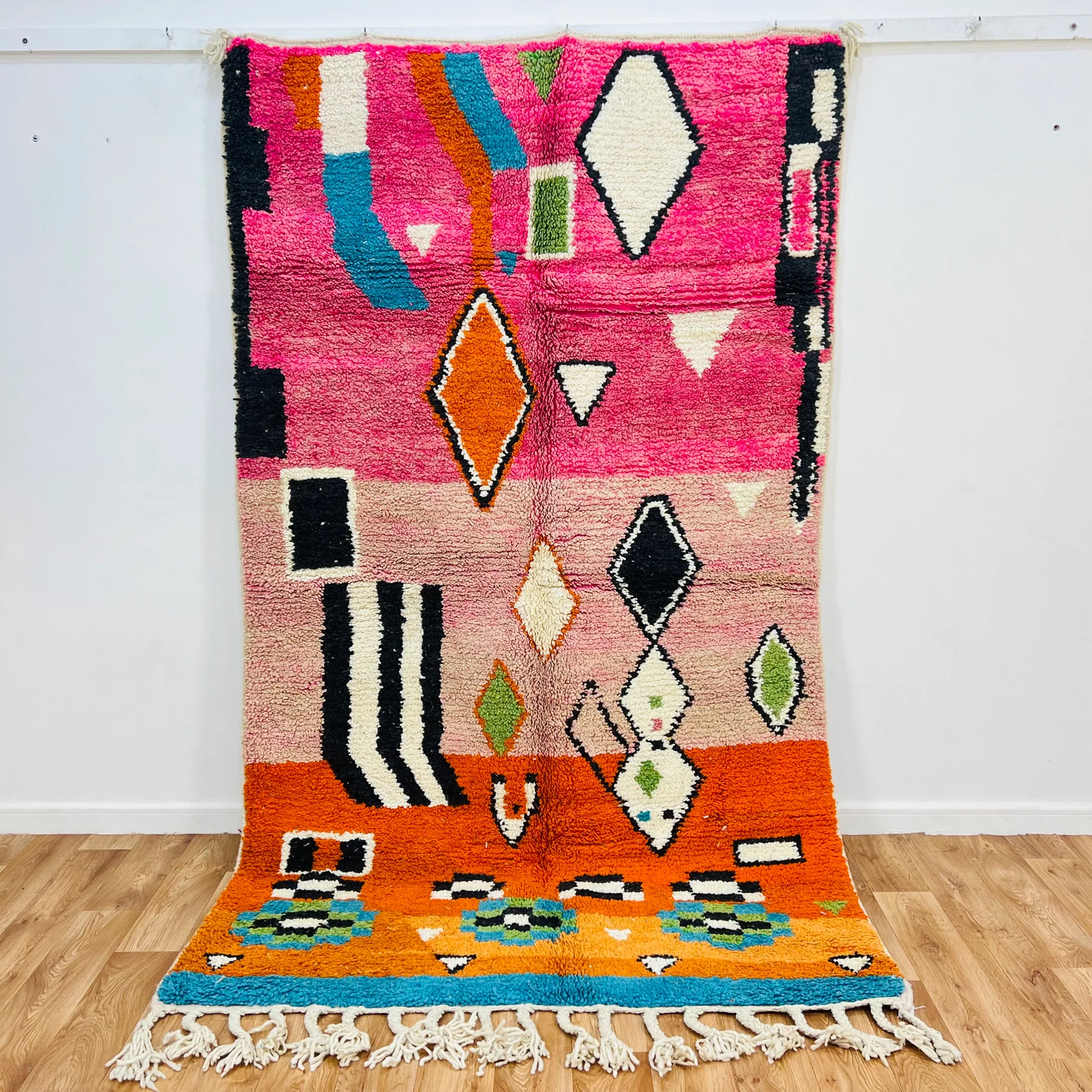 Colorful Moroccan wool rug with geometric Berber motifs